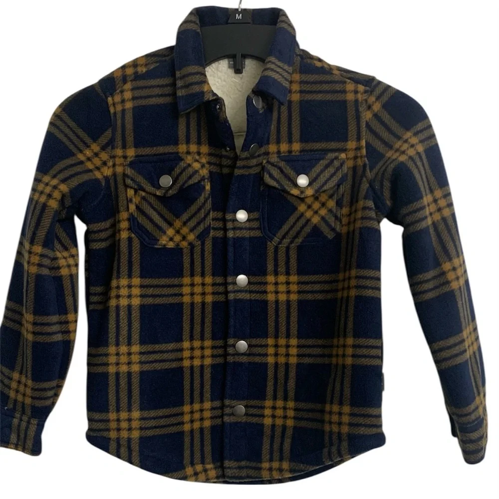 NWOT Eddie Bauer Kids XS 5/6 Outdoor‎ Plaid Fleece Jacket Blue Brown